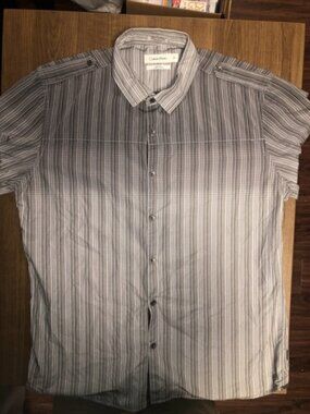 Calvin Klein Men's Button Up Shirt Long Sleeve Gray Large Body Fit Striped